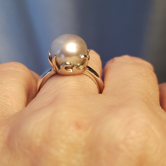Sterling 925 Silver and grey freshwater pearl ring - Picture 3 of 8